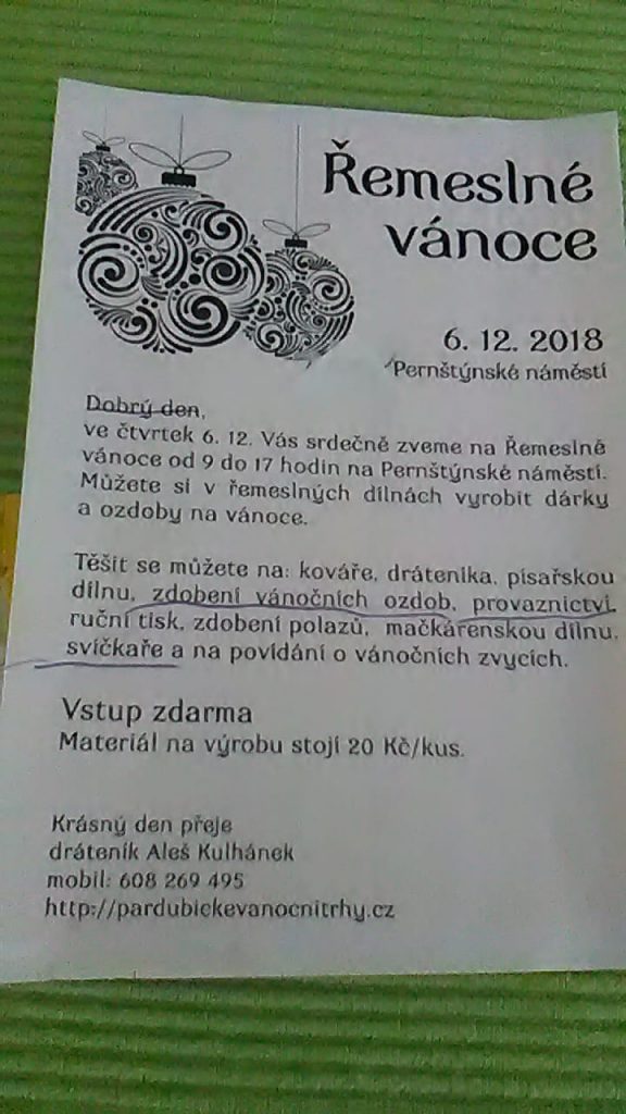 Pozvánka na řemeslné vánoce.