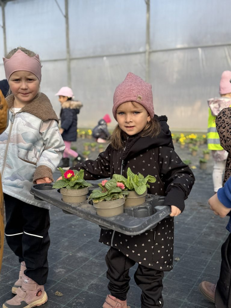 Děti si nesou primule.